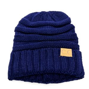 C.C Funky Trendy Warm Oversized Chunky Soft Oversized Cable Knit Beanie, Navy